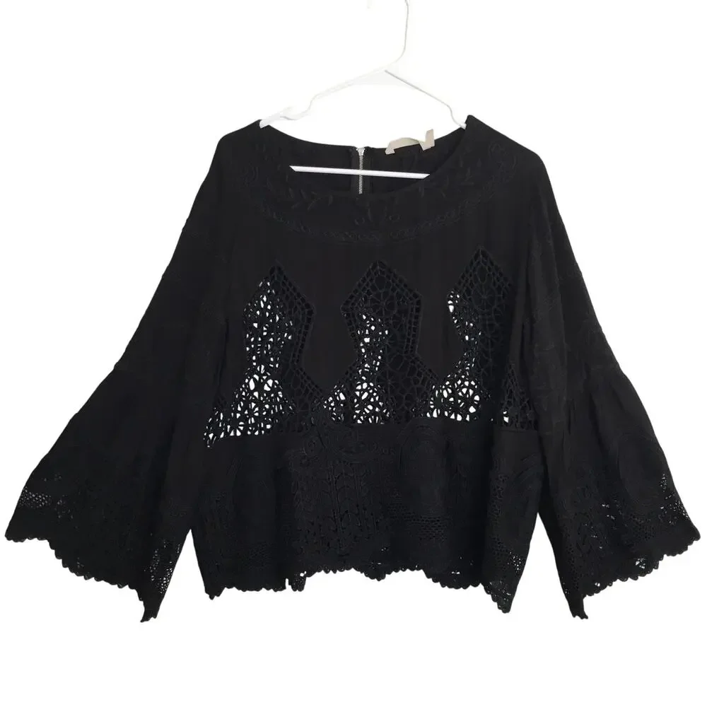 Soft Surrounding Bohemian Black Lace Crochet Top Petite XL
